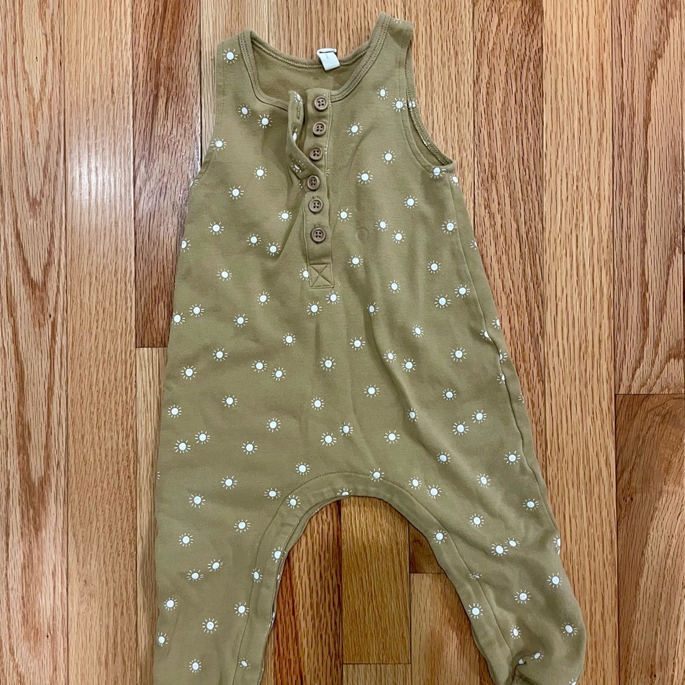 Muted mustard tan Romper with Sun Print